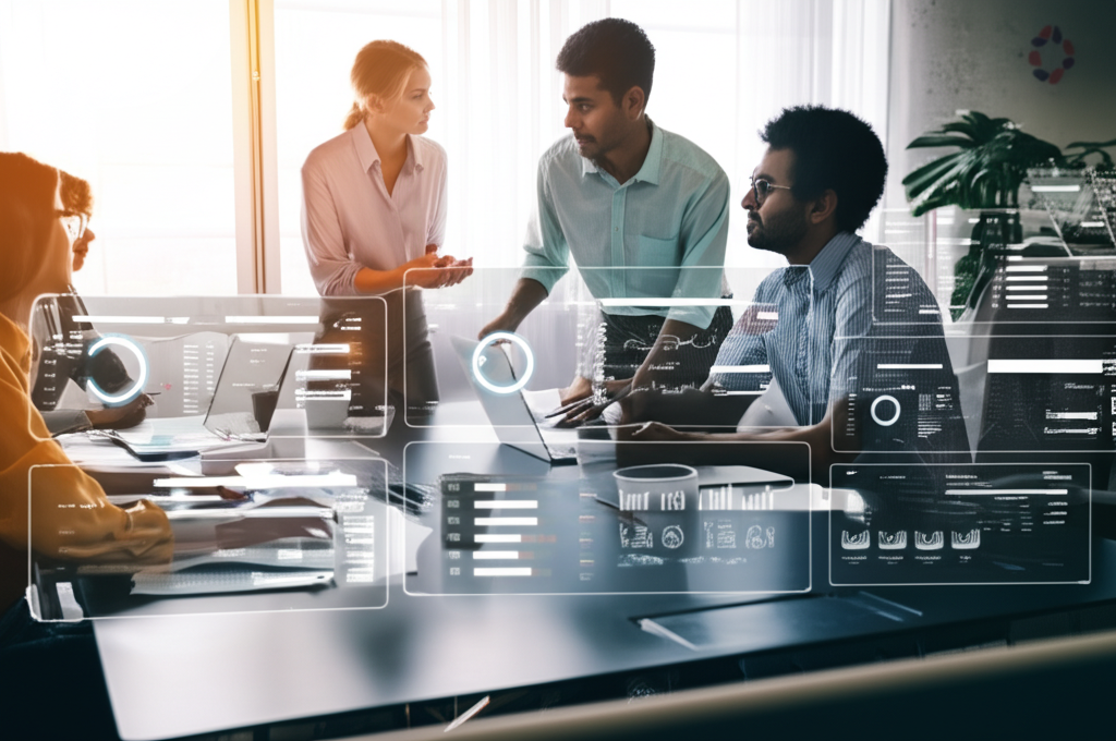 Diverse professional team working together in modern Dublin office